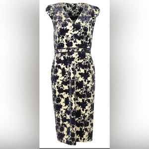 Tory Burch fitted midi dress, silk/crushed velvet rose. Dark purple/cream color.